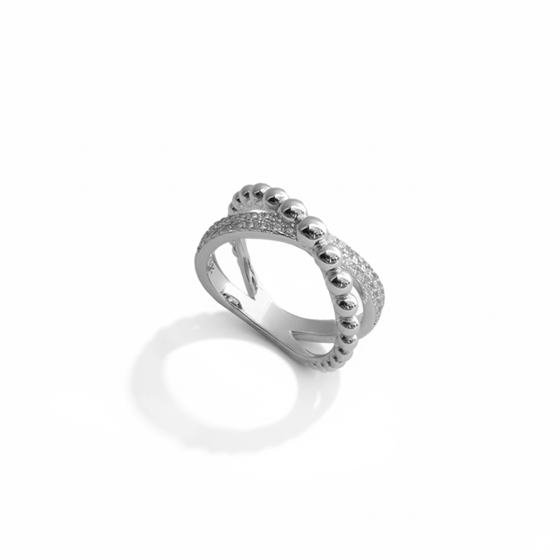 Crossed Balines & CZ Ring