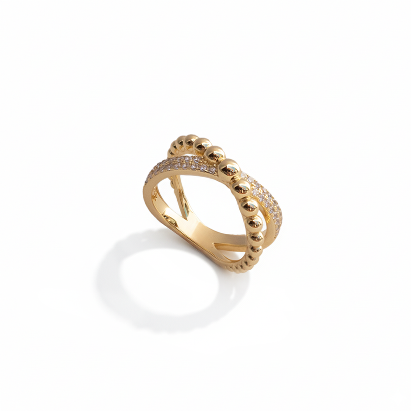 Crossed Balines & CZ Ring