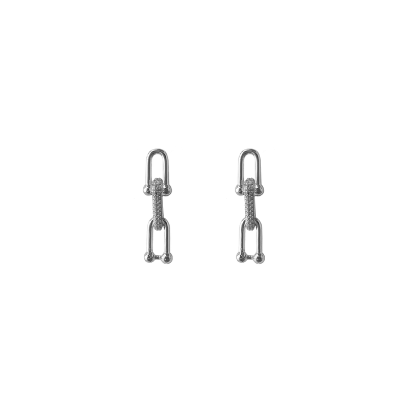 Triple Link Pave Earring Brass