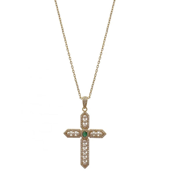 Lucky Pearl Cross Necklace 'Varios colores'