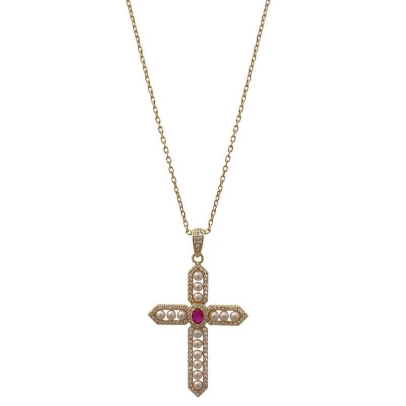 Lucky Pearl Cross Necklace 'Varios colores'