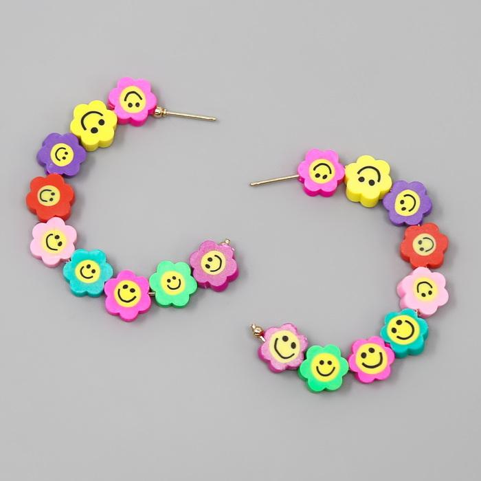 Beaded Smiley Face Flower Hoops