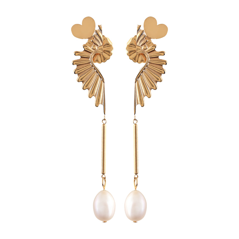 'FLY HIGH' Assymetrical Half Heart Earrings with Pearl
