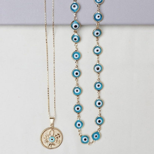 Blue Evil Eye Necklace Set