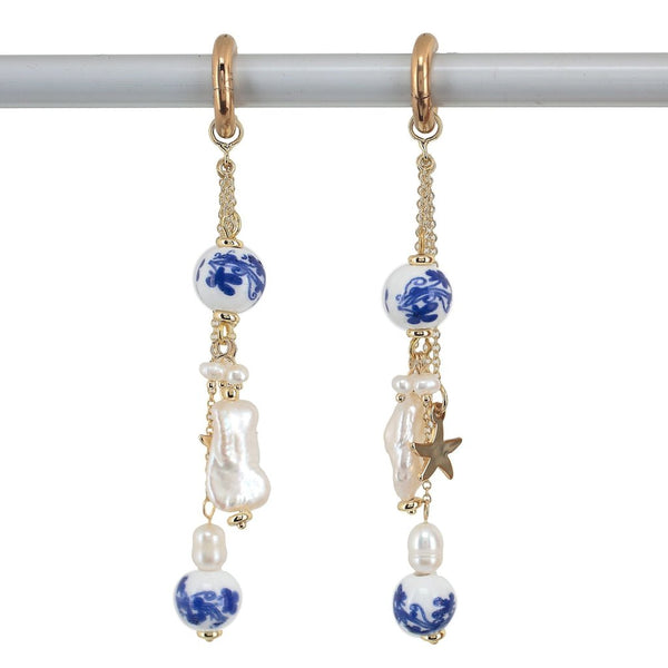 'MILOS' Ceramic & Pearls Drop Earrings
